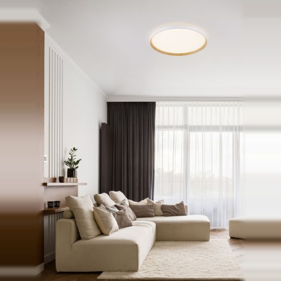 Plafoniera moderna rotonda bianco e legno led 55w cct 2700k 4000k dimmerabile