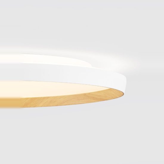 Plafoniera moderna rotonda bianco e legno led 55w cct 2700k 4000k dimmerabile