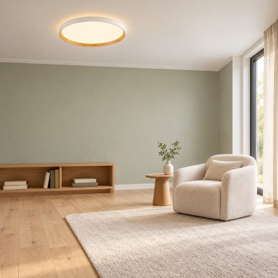 Plafoniera moderna rotonda bianco e legno led 55w cct 2700k 4000k dimmerabile