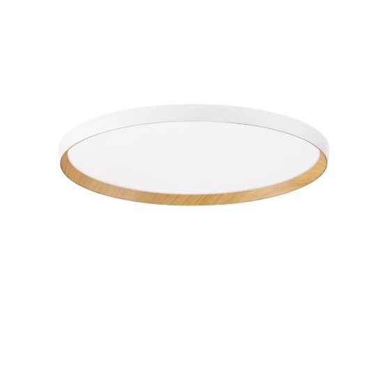 Plafoniera moderna rotonda bianco e legno led 55w cct 2700k 4000k dimmerabile