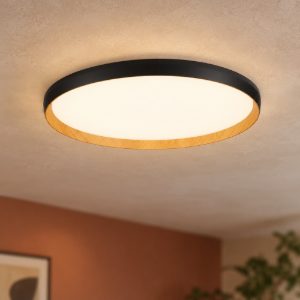 Plafoniera led 55w cct 2700k 4000k dimmerabile moderna rotonda nero e legno