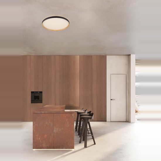 Plafoniera led 55w cct 2700k 4000k dimmerabile moderna rotonda nero e legno
