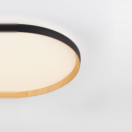 Plafoniera led 55w cct 2700k 4000k dimmerabile moderna rotonda nero e legno