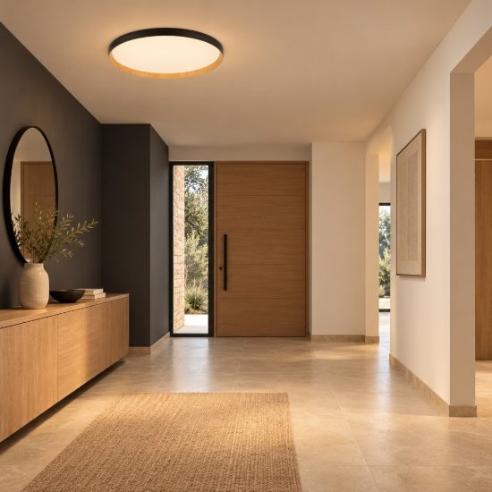 Plafoniera led 55w cct 2700k 4000k dimmerabile moderna rotonda nero e legno