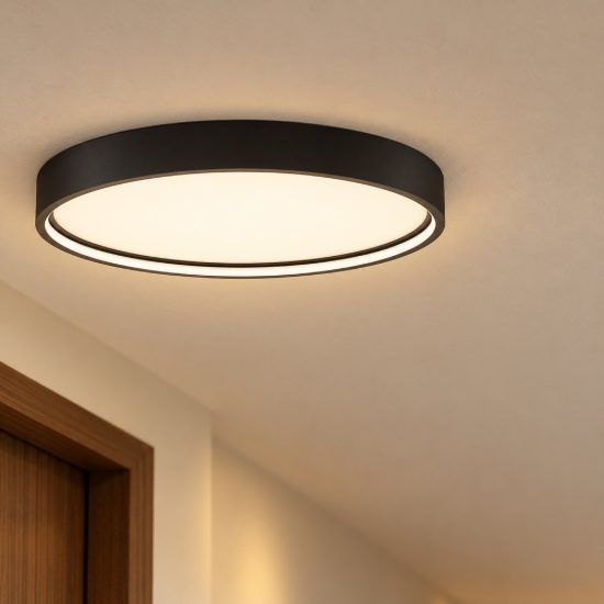 Plafoniera moderna rotonda nera led 30w 3000k 45cm dimmerabile