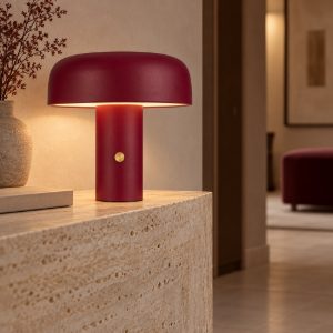 Abat-jour per camera da letto moderno bordeaux a fungo led 17w 3000k dimmerabile