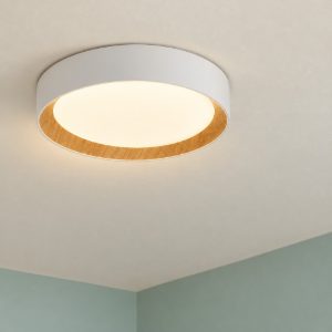 Plafoniera tonda bianca 35cm led 30w 3000k dimmerabile legno