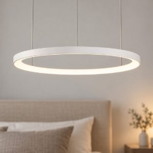 Lampadario led 38w 3000k dimmerabile moderno a sospensione bianco sabbiato per soggiorno