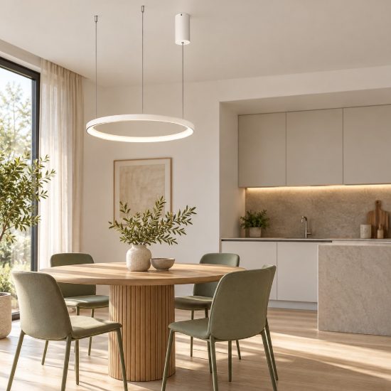 Lampadario led 38w 3000k dimmerabile moderno a sospensione bianco sabbiato per soggiorno