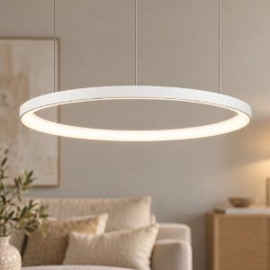 Lampadario led 61w 3000k dimmerabile moderno a sospensione bianco sabbiato per soggiorno