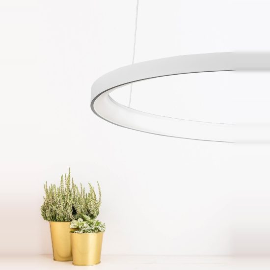 Lampadario led 61w 3000k dimmerabile moderno a sospensione bianco sabbiato per soggiorno