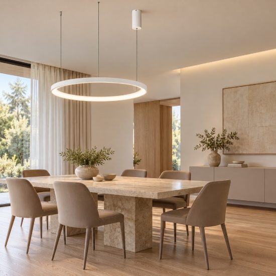 Lampadario led 61w 3000k dimmerabile moderno a sospensione bianco sabbiato per soggiorno