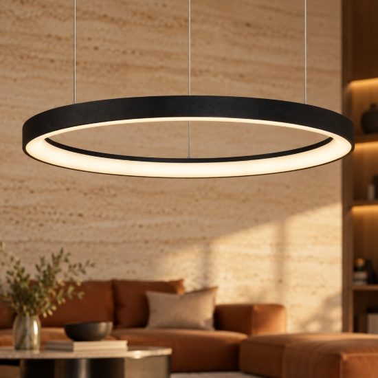 Lampadario a sospensione moderno nero sabbiato per soggiorno led 61w 3000k dimmerabile