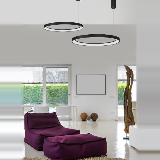 Lampadario a sospensione moderno nero sabbiato per soggiorno led 61w 3000k dimmerabile