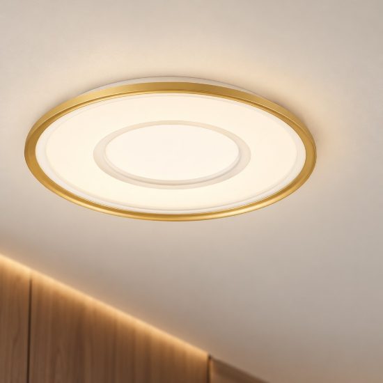 Plafoniera moderna rotonda oro led 49w cct 2700k 5000k 60cm dimmerabile con telecomando