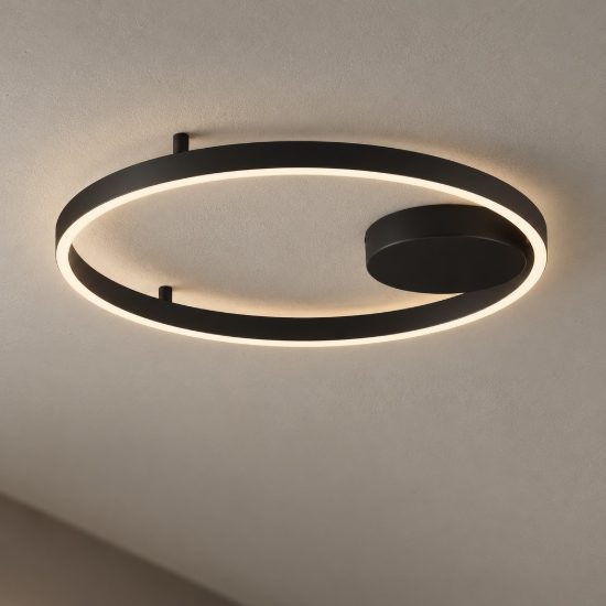 Plafoniera moderna tonda nera led 60w 3000k 60cm dimmerabile