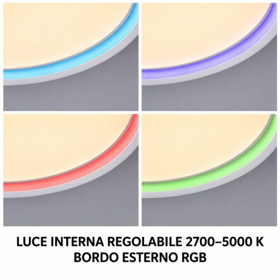 Plafoniera led 49w 58cm dimmerabile con telecomando moderna rotonda bianca rgb cct 2700-5000k