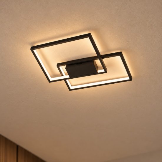 Plafoniera moderna quadrata nera led 30w 3000k dimmerabile 45cm