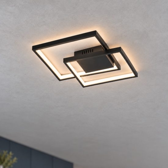 Plafoniera moderna quadrata nera led 30w 3000k 43cm dimmerabile