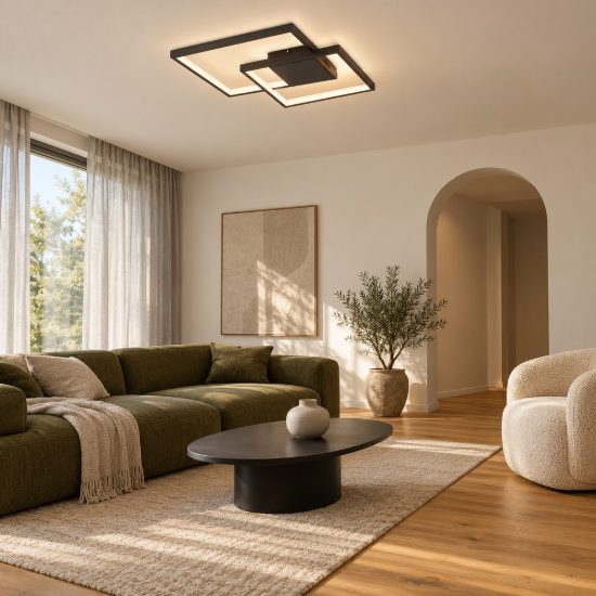 Plafoniera moderna quadrata nera led 30w 3000k 43cm dimmerabile