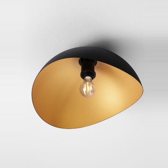 Plafoniera 40cm cupola ovale design moderna nero e oro per cucina