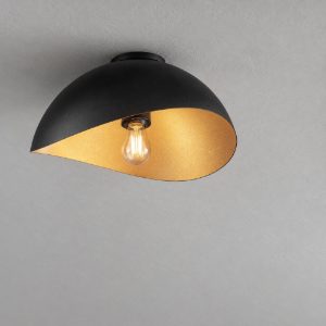 Plafoniera 30cm cupola ovale moderna nero e oro