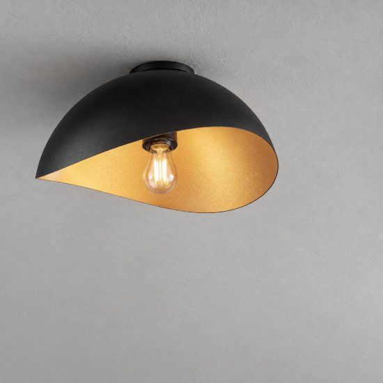 Plafoniera 30cm cupola ovale moderna nero e oro