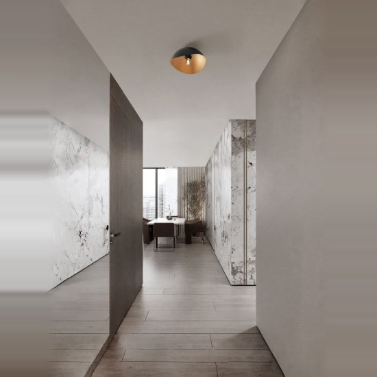 Plafoniera 30cm cupola ovale moderna nero e oro