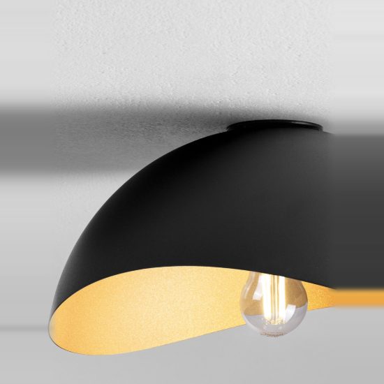 Plafoniera 30cm cupola ovale moderna nero e oro
