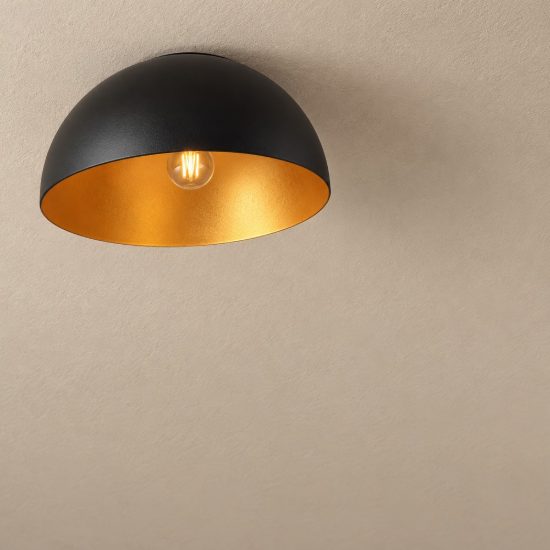 Plafoniera 40cm cupola moderna nero e oro