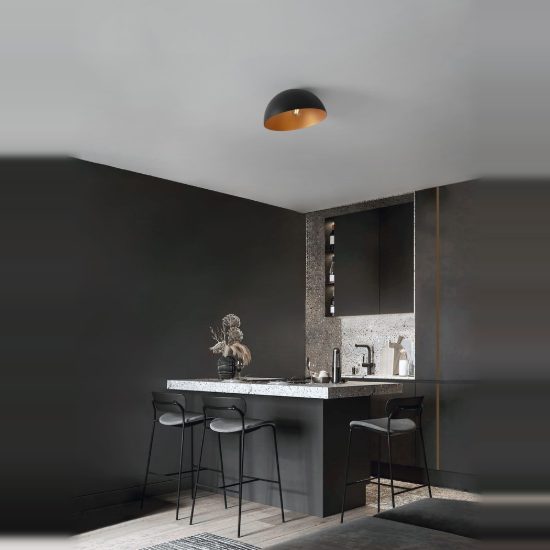 Plafoniera 40cm cupola moderna nero e oro
