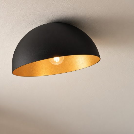 Plafoniera 30cm cupola moderna nero e oro
