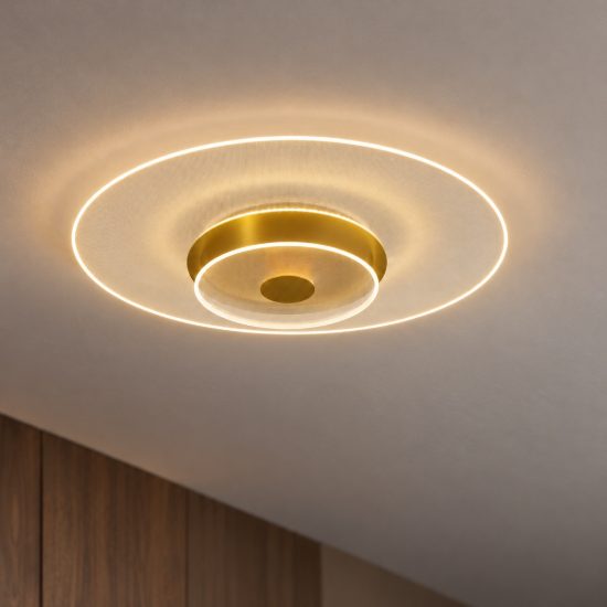 Plafoniera led 35w 3000k dimmerabile 60cm moderna rotonda oro ottone