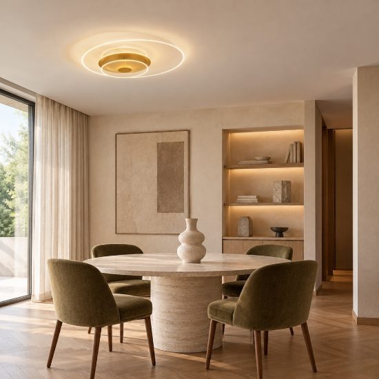 Plafoniera led 35w 3000k dimmerabile 60cm moderna rotonda oro ottone
