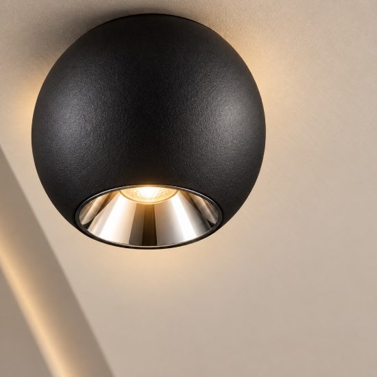 Faretto da soffitto per soggiorno moderno sferico nero sabbiato led 13w 3000k