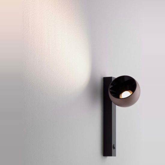 Applique da comodino con faretto per camera da letto oro champagne e nero led 10w 3000k orientabile
