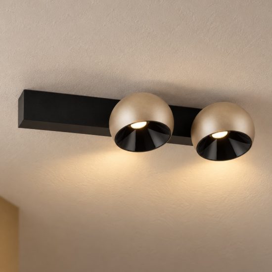 Faretto doppio da soffitto lineare moderno oro champagne e nero led 21w 3000k 36cm dimmerabile