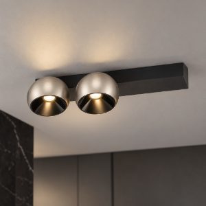 Faretto doppio da soffitto moderno lineare nichel foggy e nero led 21w 3000k 36cm dimmerabile