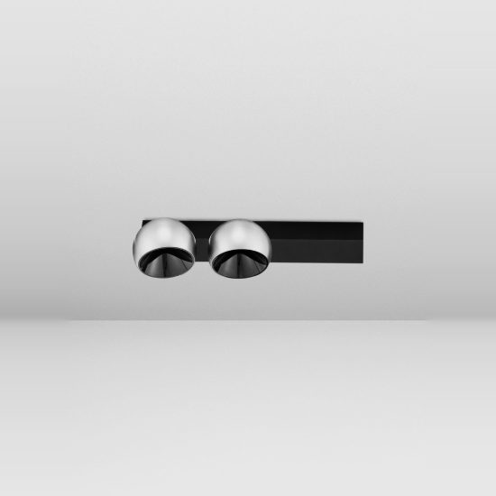 Faretto doppio da soffitto moderno lineare nichel foggy e nero led 21w 3000k 36cm dimmerabile