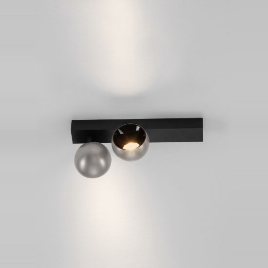 Faretto doppio da soffitto moderno lineare nichel foggy e nero led 21w 3000k 36cm dimmerabile