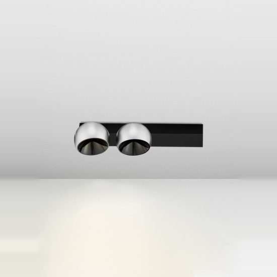 Faretto doppio da soffitto moderno lineare nichel foggy e nero led 21w 3000k 36cm dimmerabile