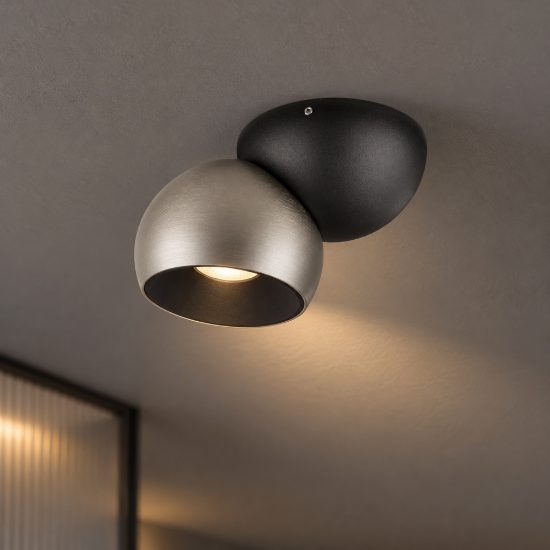 Faretto da soffitto per soggiorno nichel foggy e nero led 11w 3000k dimmerabile