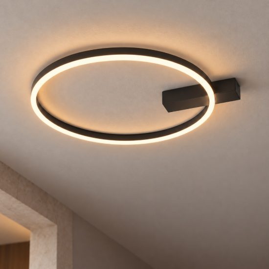 Plafoniera moderna tonda nera led 29w cct 2700k 4000k 47cm dimmerabile