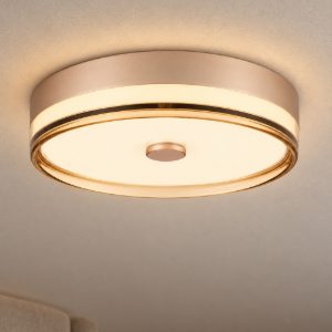 Plafoniera moderna rotonda oro champagne e ambra led 22w 3000k 40cm dimmerabile