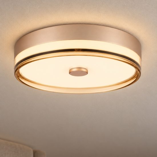 Plafoniera moderna rotonda oro champagne e ambra led 22w 3000k 40cm dimmerabile