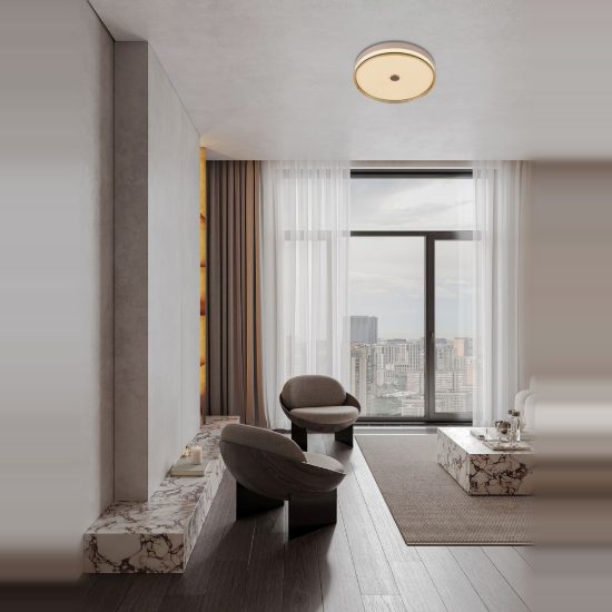 Plafoniera moderna rotonda oro champagne e ambra led 31w 3000k 50cm dimmerabile