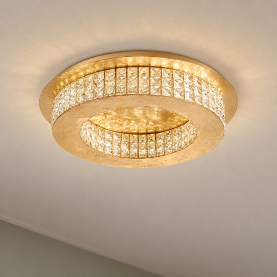 Plafoniera per soggiorno classico con pendenti oro cristallo led 40w 4000k 50cm