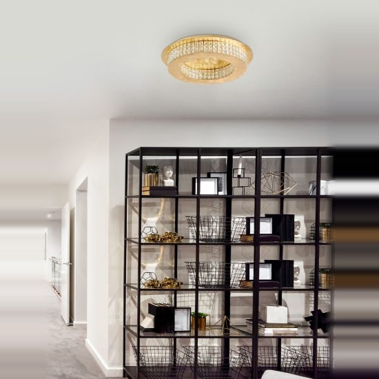 Plafoniera per soggiorno classico con pendenti oro cristallo led 40w 4000k 50cm