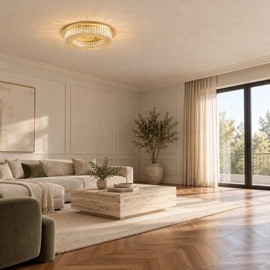 Plafoniera per soggiorno classico con pendenti oro cristallo led 40w 4000k 50cm