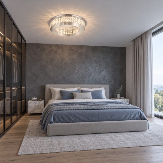 Plafoniera classica per soggiorno a tamburo cromo cristallo led 40w 4000k 50cm